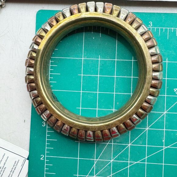 Vtg Bohemian Mixed Metal Large Chunky Indian Bangle Bracelet Silver Brass Copper - Picture 14 of 14